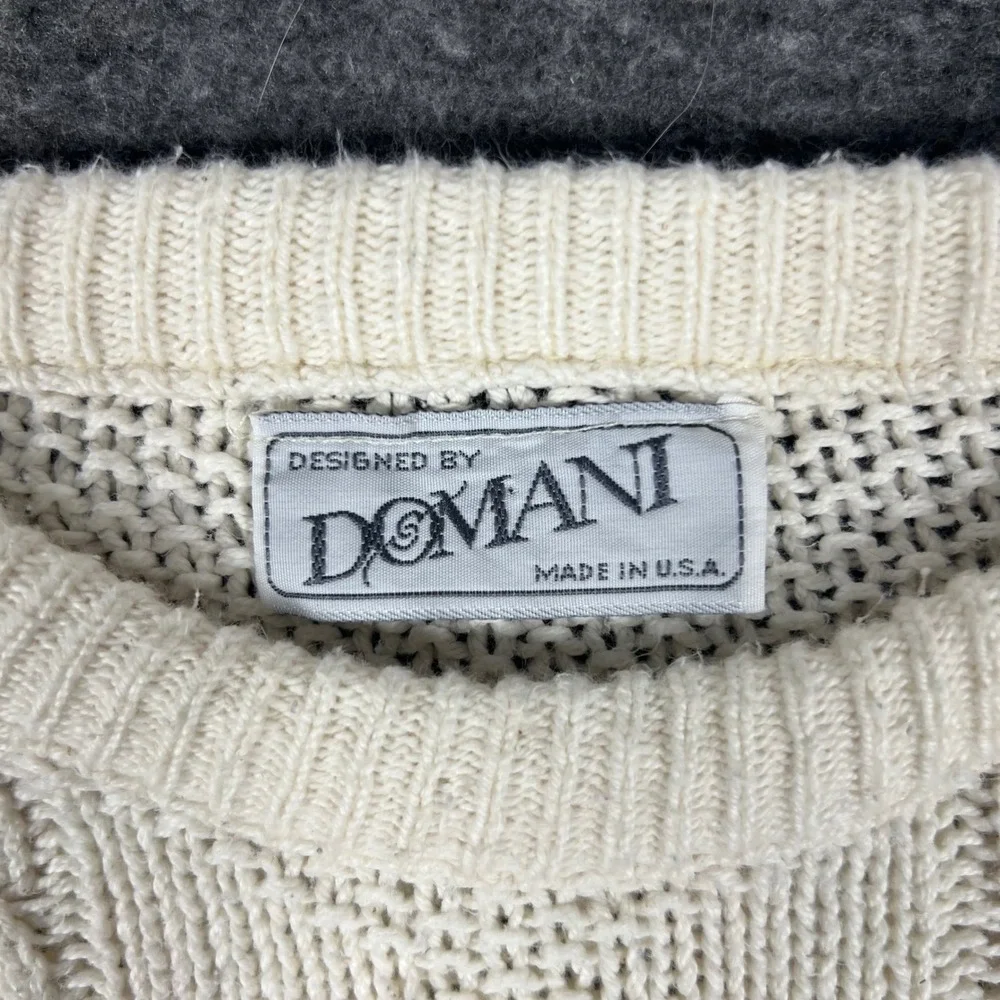 Vintage 90s Domani Chunky Cable Knit Sweater Mens XL Cream Old Money Fisherman